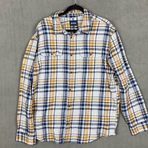 Prana Men's XL Plaid Button Up Long Sleeve Organic Cotton Shirt